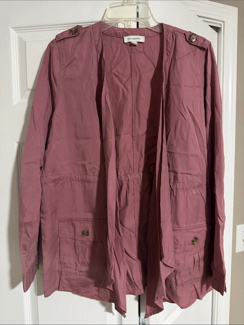Calligraphy Open-Front Utility Jacket in Dusty Rose